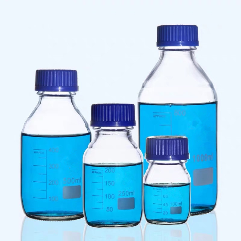 Glass Clear Reagent Bottle With Blue Screw Cap 100ml 250ml 500ml 1000ml 